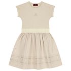Girls Beige Logo Dress, 2, hi-res