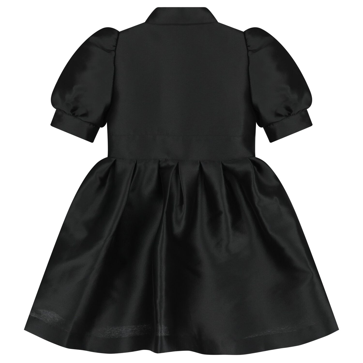 Girls Black Satin Puff Sleeve Dress, 2, hi-res