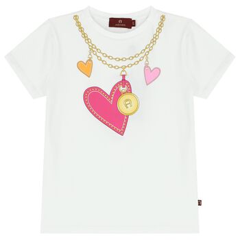 Girls White Logo Hearts T-Shirt