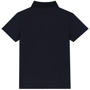 Boys Navy Blue & Beige Logo Geo Map Polo Shirt