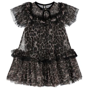 Girls Black & Beige Leopard Tulle Dress