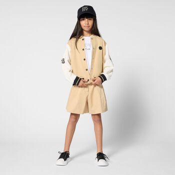Girls Beige Logo Shorts