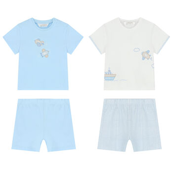 Baby Boys Blue & White Shorts Set (4 Piece Set)