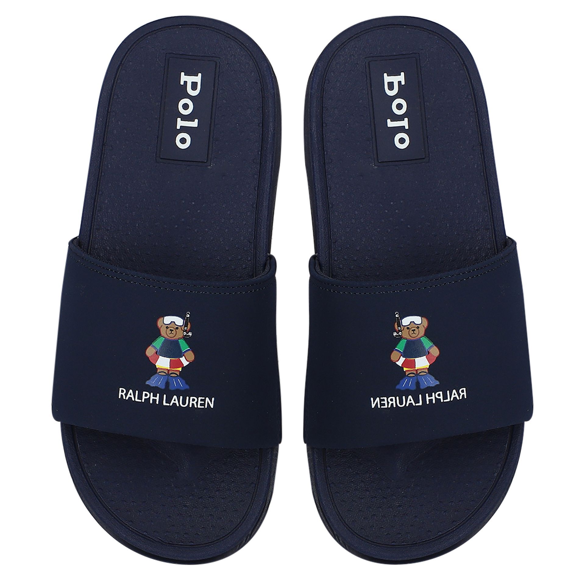 Ralph Lauren Boys Navy Blue Logo Sliders Junior Couture Bahrain