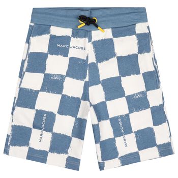 شورت اولاد بنقشه مربعات باللون الازرق والابيض 