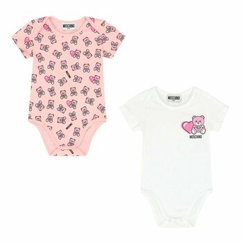 White & Pink Teddy Bear Bodysuit Set