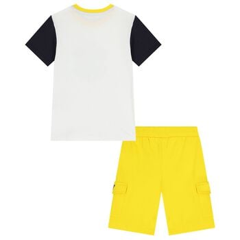 Boys White & Yellow Logo Shorts Set