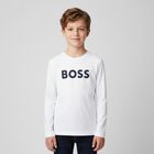 Boys White Logo Long Sleeve Top, 2, hi-res