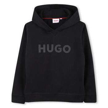 Boys Black Logo Hooded Top
