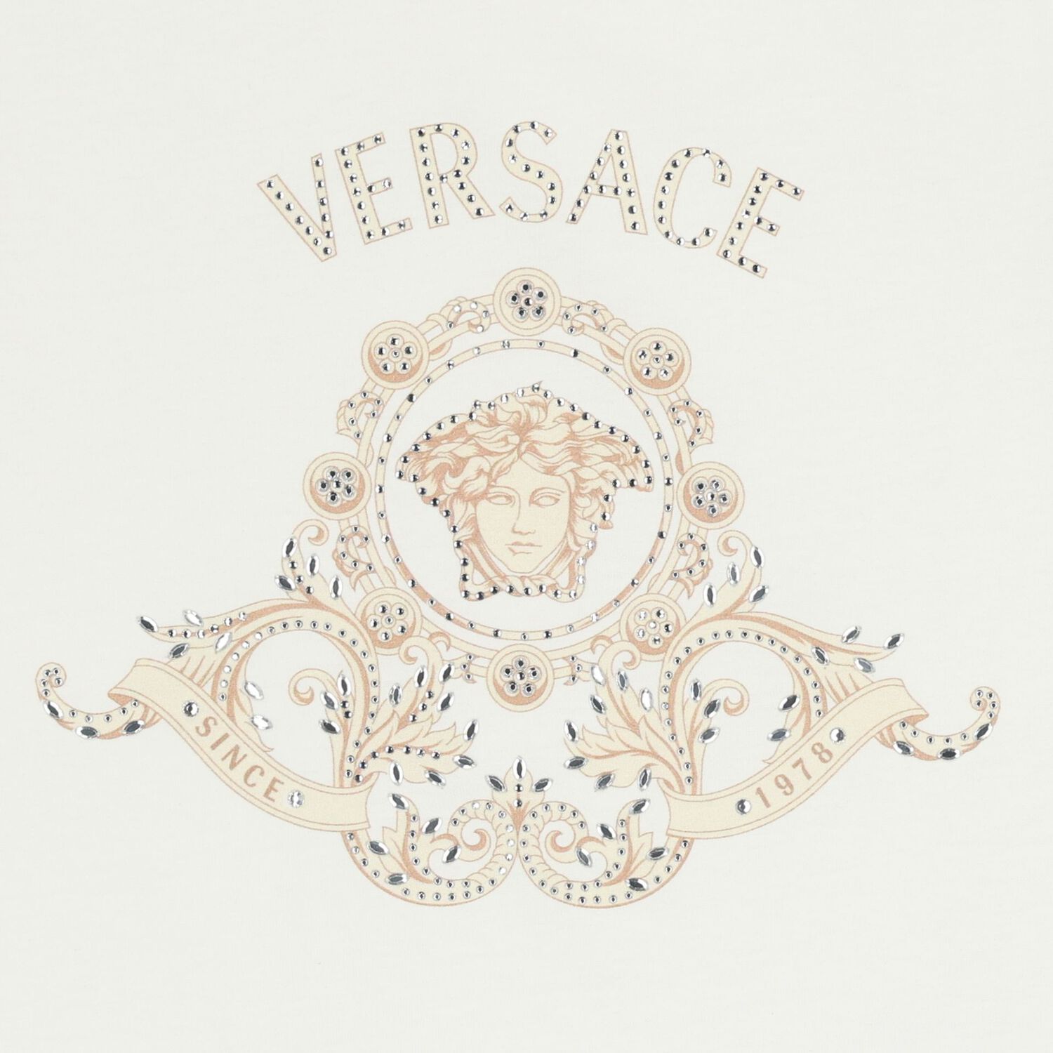 Girls White Embellished Medusa Logo T-Shirt, 1, hi-res