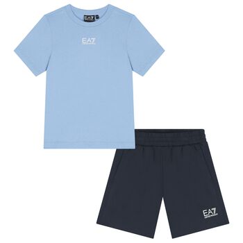 Boys Blue & Navy Blue Logo Shorts Set