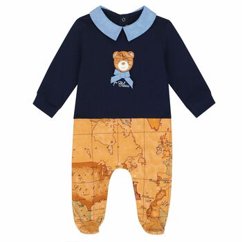 Baby Boys Navy & Beige Geo Map Babygrow