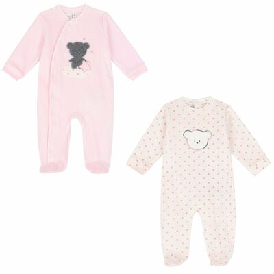 Baby Girls Pink & White Babygrows ( 2-Pack )