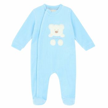 Baby Boys Blue Velour Babygrow