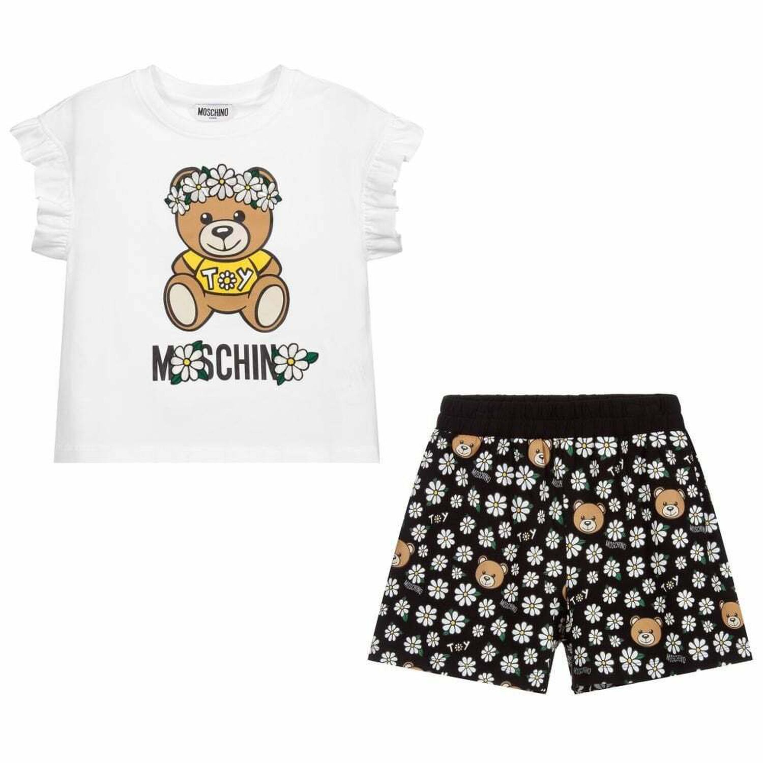 Girls Black & White Shorts & T-Shirt Set, 1, hi-res image number null
