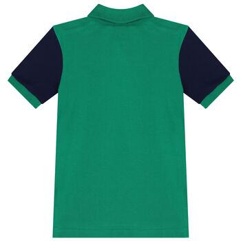 Boys Green & Navy Blue Logo Polo Shirt