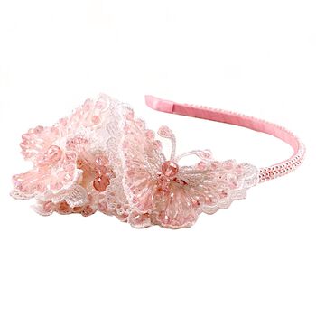 Girls White & Pink Embellished Butterfly Headband