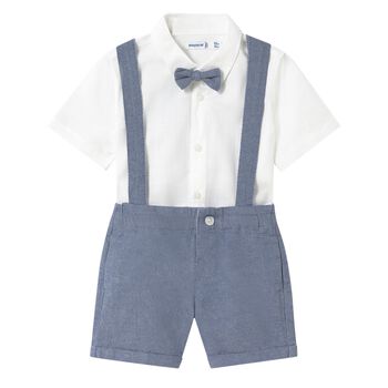 Younger Boys White & Blue Shorts Set