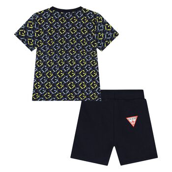Younger Boys Navy Blue Logo Shorts Set