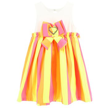 Girls Yellow & Pink Striped Dress