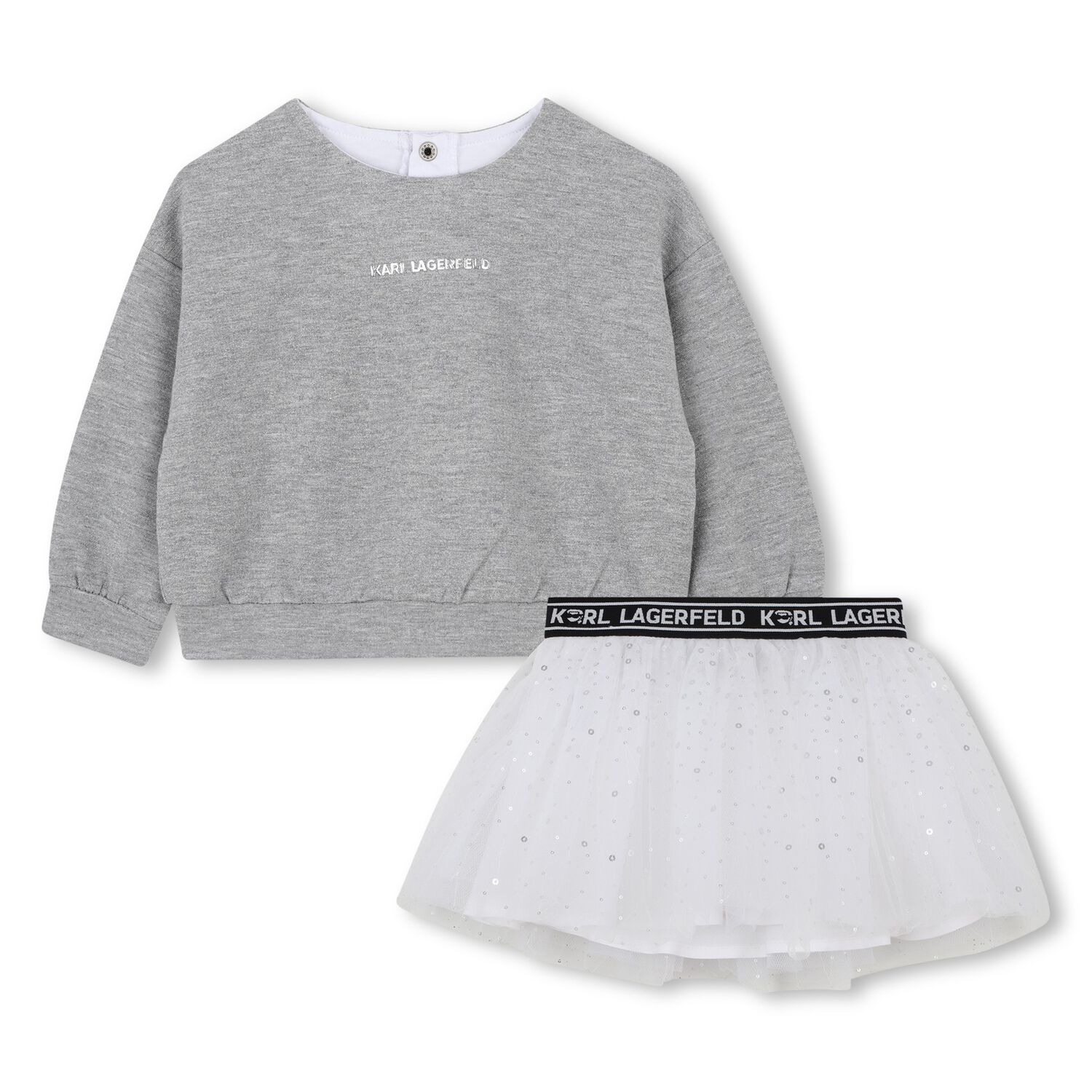 Younger Girls Grey & White Logo Skirt, 1, hi-res