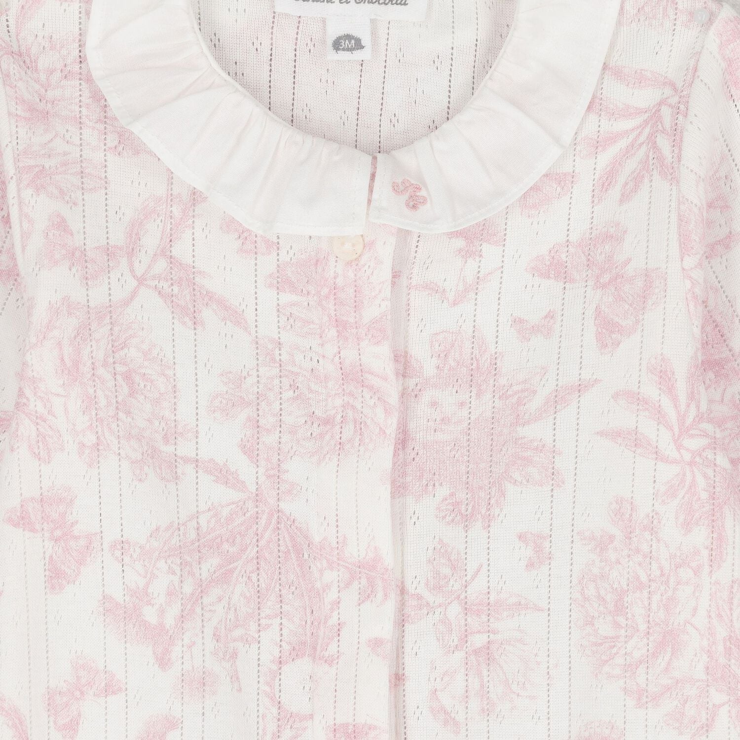 Baby Girls Pink & Ivory Toile De Jouy Babygrow Gift Set, 2, hi-res