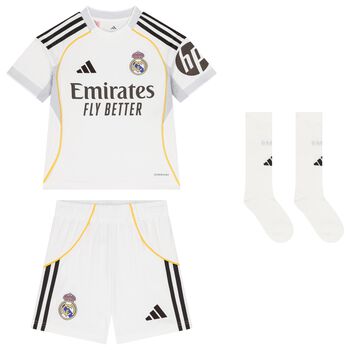 White Logo Real Madrid 25/26 Shorts Set