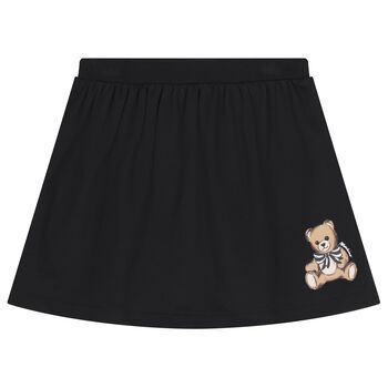 Girls Black Teddy Bear Logo Skirt