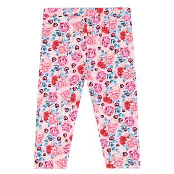 Girls Pink Floral Reversible Leggings