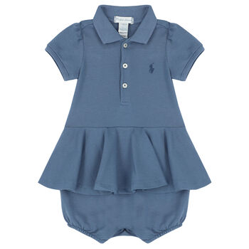 Baby Girls Blue Logo Romper Dress