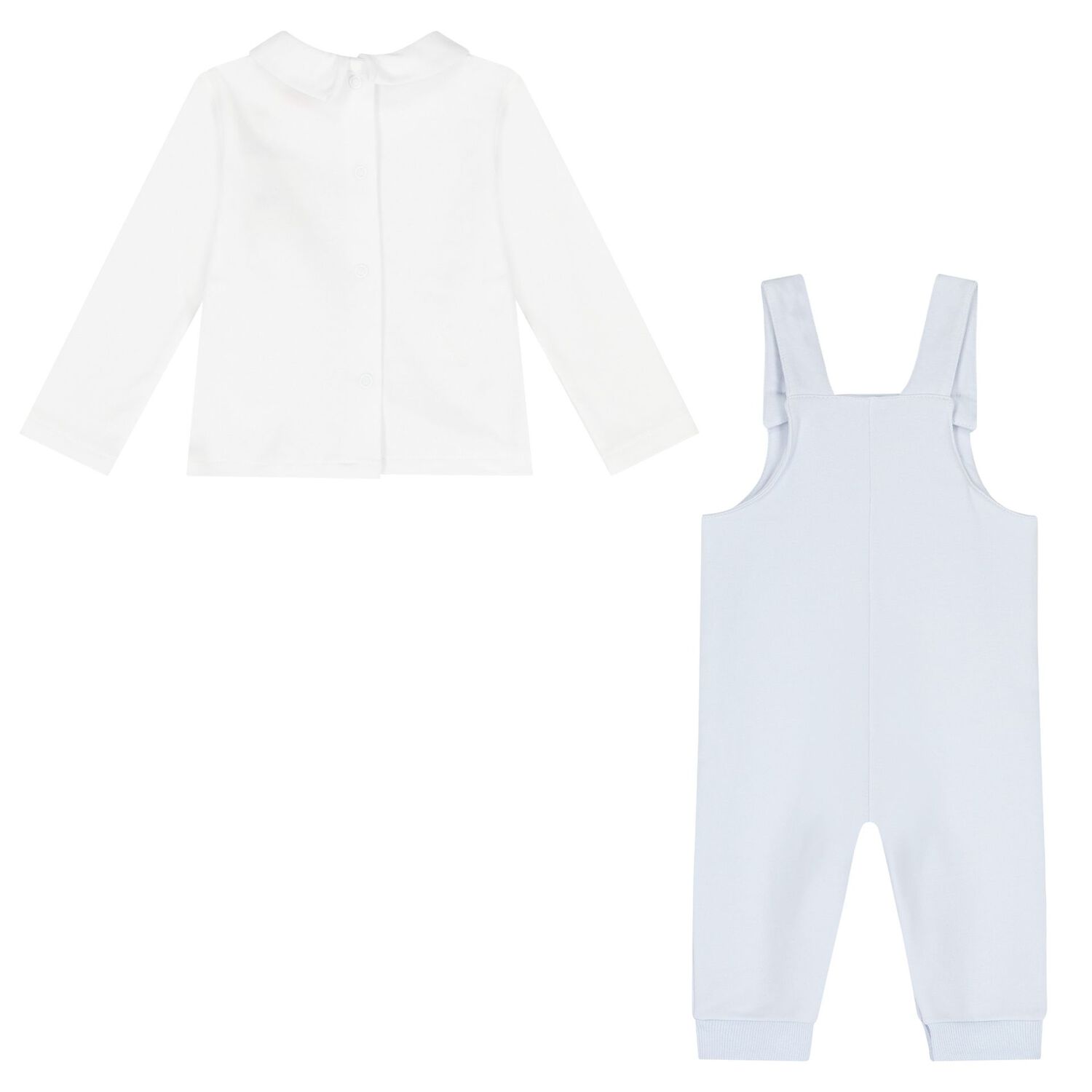 Baby Boys White & Blue Dungaree Set, 1, hi-res image number null