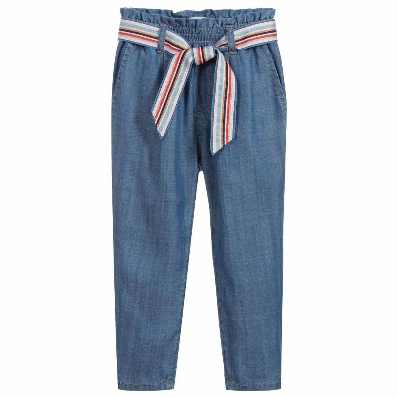 Girls Blue Cotton Trousers, 1, hi-res
