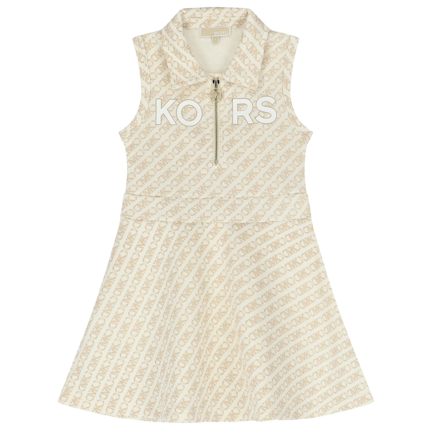Girls Ivory & Beige Logo Dress, 1, hi-res image number null