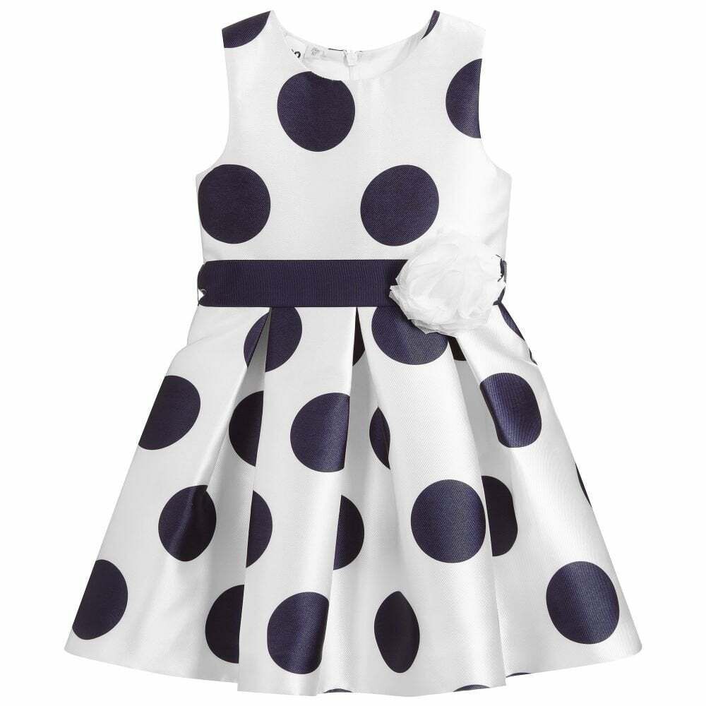 iDO Girls White Navy Polka Dot Dress Junior Couture
