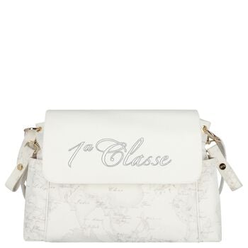 حقيبة تغيير حفاضات للبنات  بتصميم خريطة جغرافية باللون العاجي والرمادي