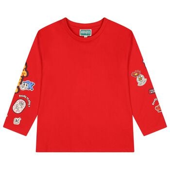 Girls Red Logo Long Sleeve Top