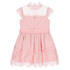Girls Pink Lace Tulle Dress, 1, hi-res