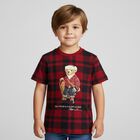 Boys Red & Black Check Polo Bear T-Shirt , 1, hi-res