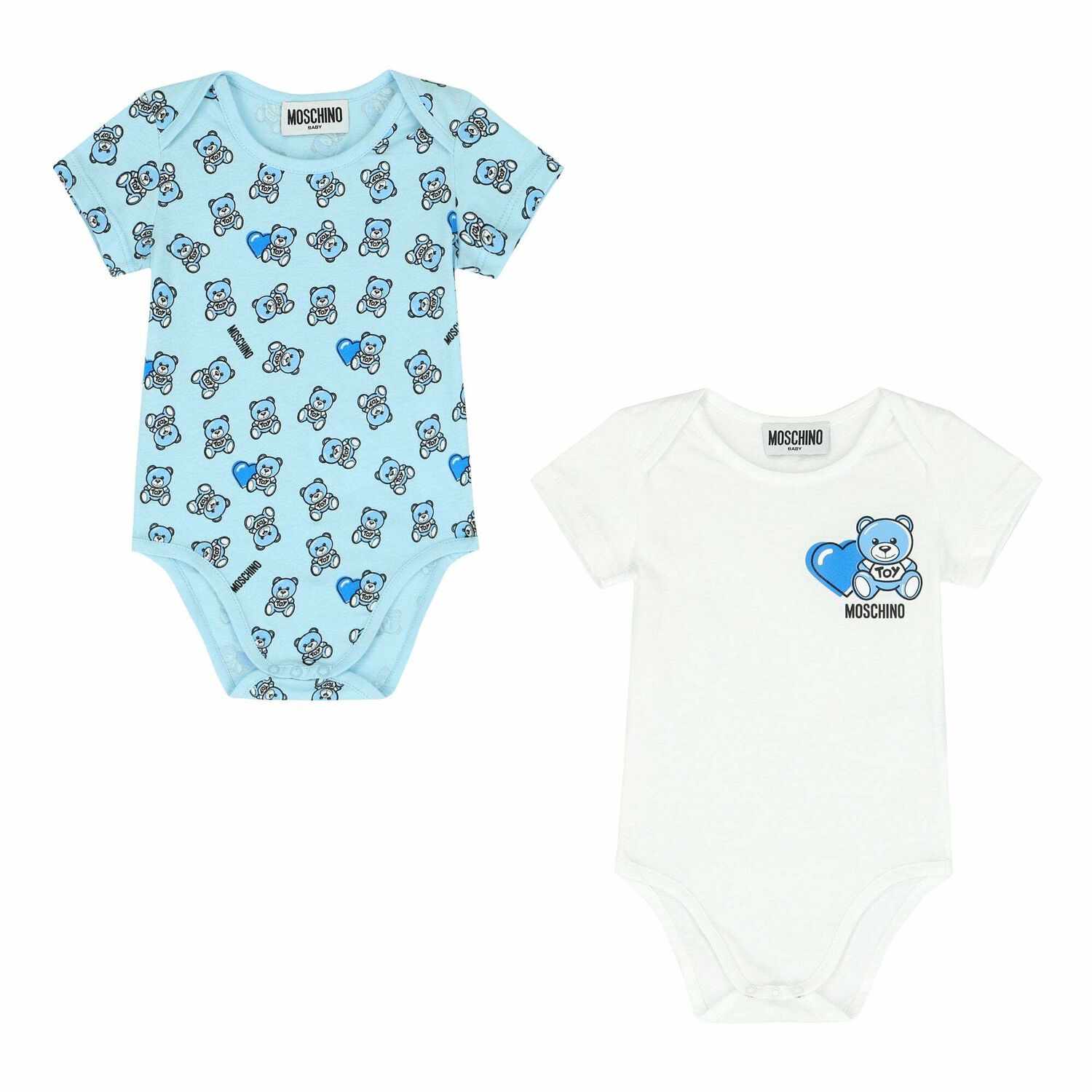 White & Blue Teddy Bear Bodysuit Set, 1, hi-res
