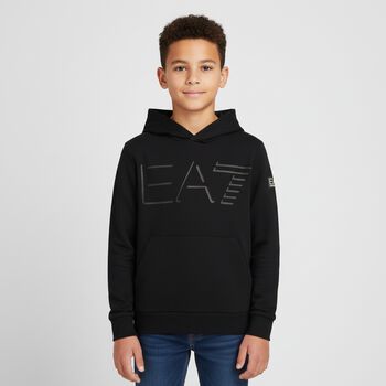 Boys Black Logo Hooded Top