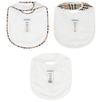White & Beige Check Baby Bibs ( 3-Pack )