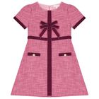 Girls Pink Tweed & Velvet Bow Dress, 2, hi-res