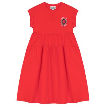 Girls Red Flower Logo Dress