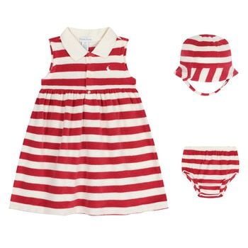 Baby Girls Ivory & Red Striped Dress Set