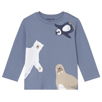 Younger Boys Blue Polar Animals Long Sleeve Top