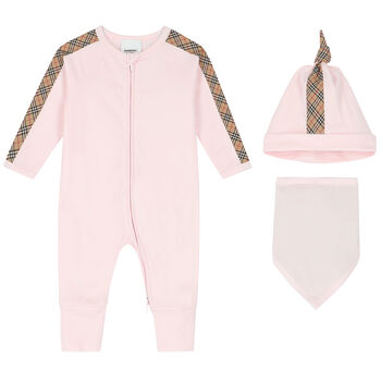 Baby Girls Pink & Beige Romper Gift Set