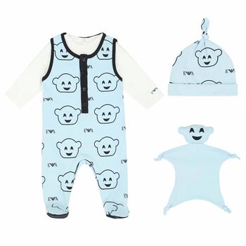Baby Boys Blue & White Four Piece Gift Set
