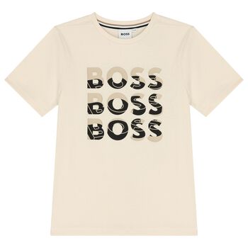 BOSS Boys Beige Logo T-Shirt, 2 Boys Beige Logo T-Shirt
