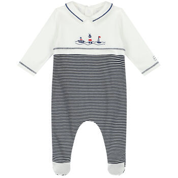 Baby Boys White & Navy Striped Babygrow