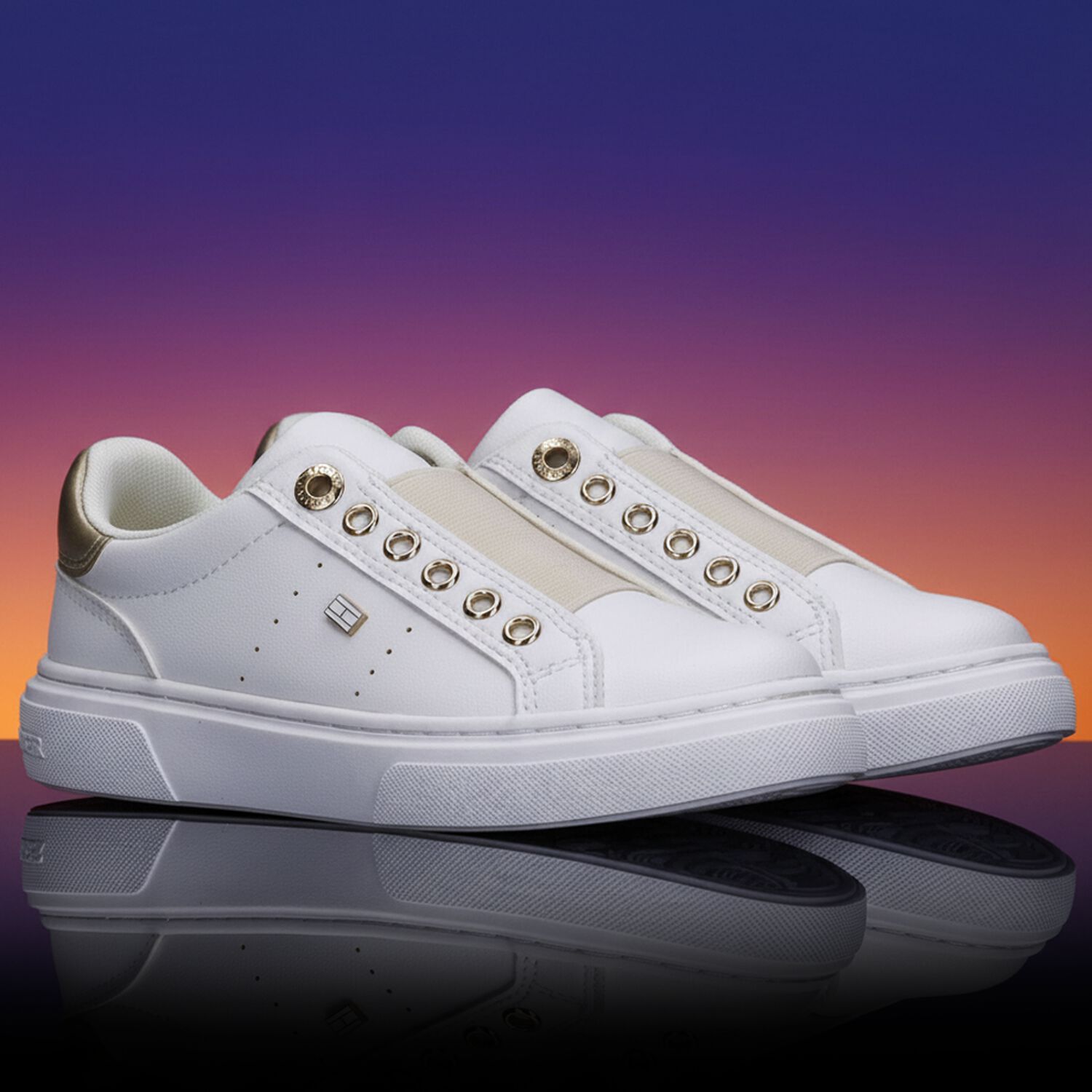 Girls White & Gold Slip-On Trainers, 1, hi-res
